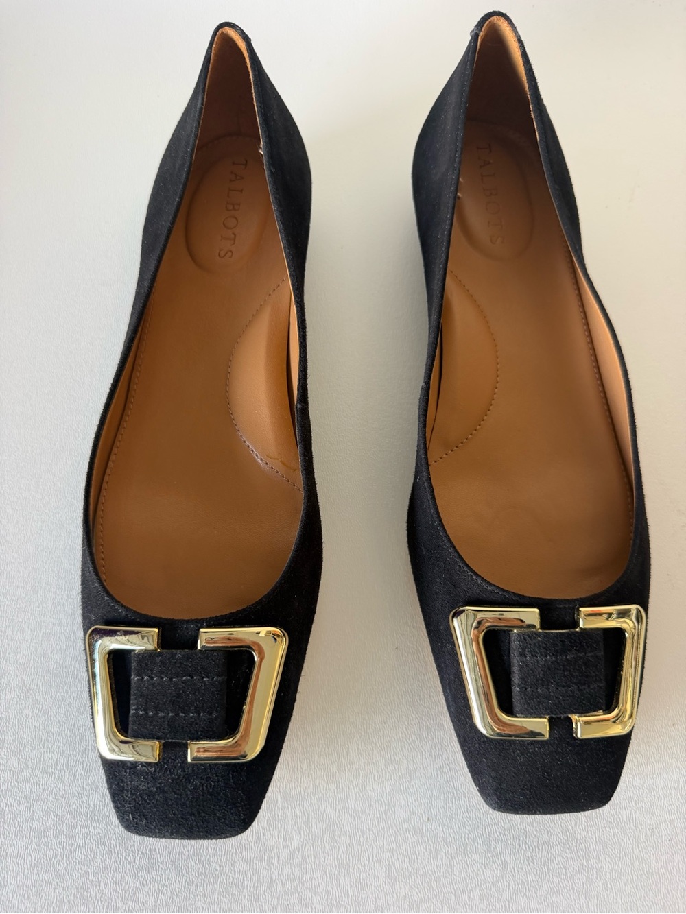 Talbots Black Suede Flats with Silver Buckle
